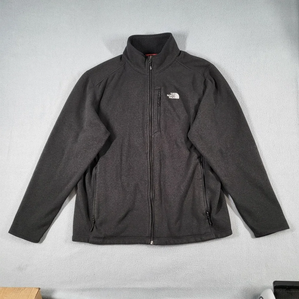The North Face Fleece Jacket Men's XL Charcoal Gray Full Zip Logo Pocket Outdoor